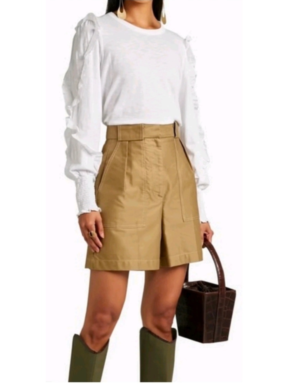 Veronica Beard White Osage Smocked Ruched Long Sleeve Knit Top Size M